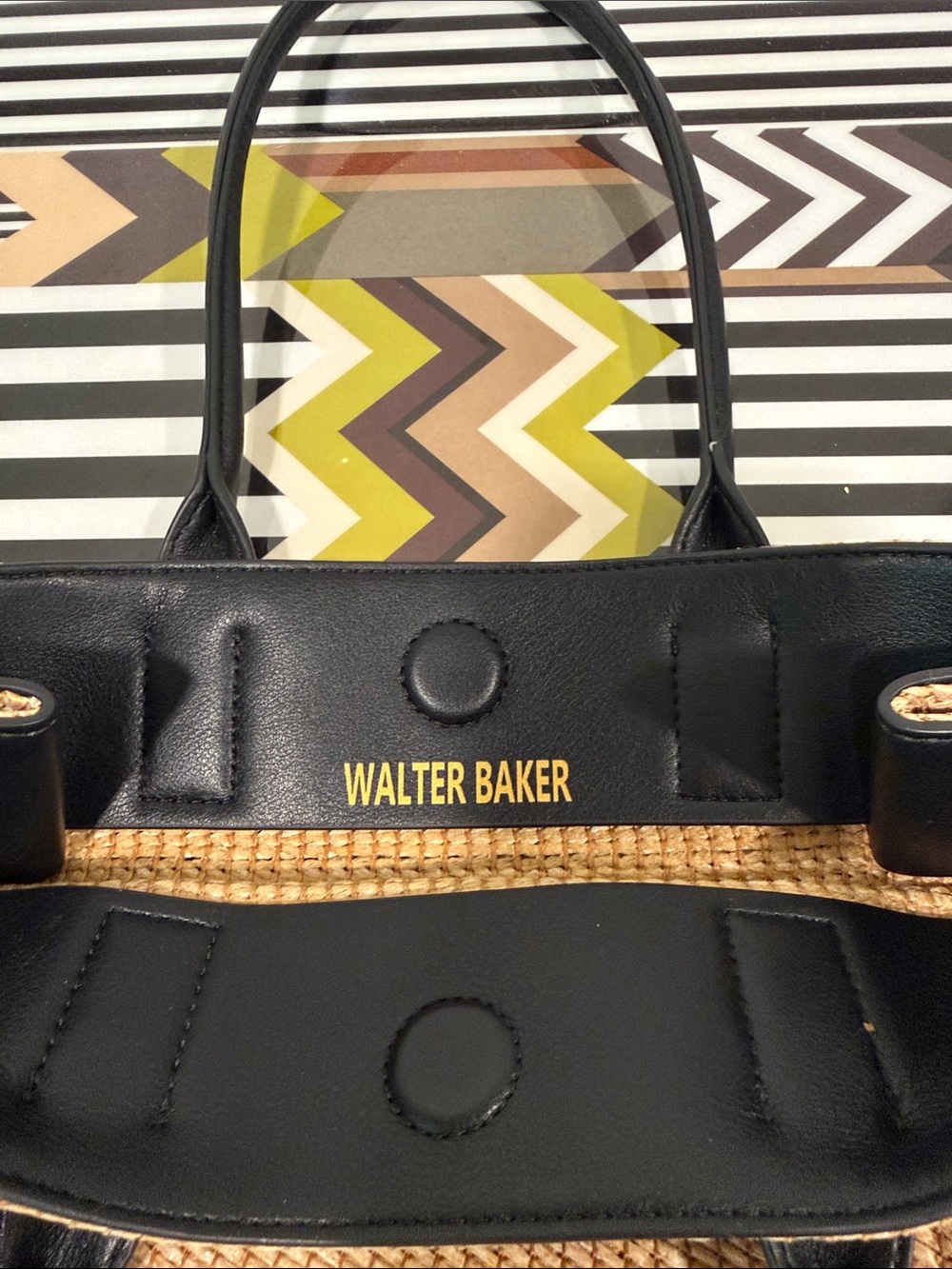 Walter Baker Natural Straw Tote with Black Handles - Picture 2 of 3